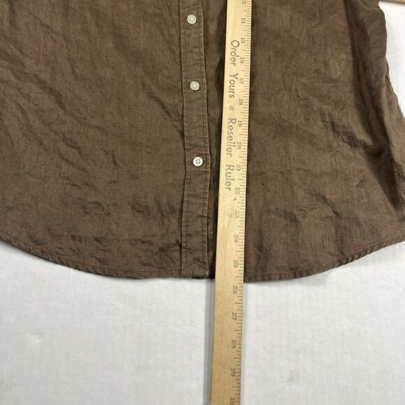 Lauren Ralph Lauren Linen Button Down Shirt Brown Collared Long Sleeve Top PM - Picture 8 of 11